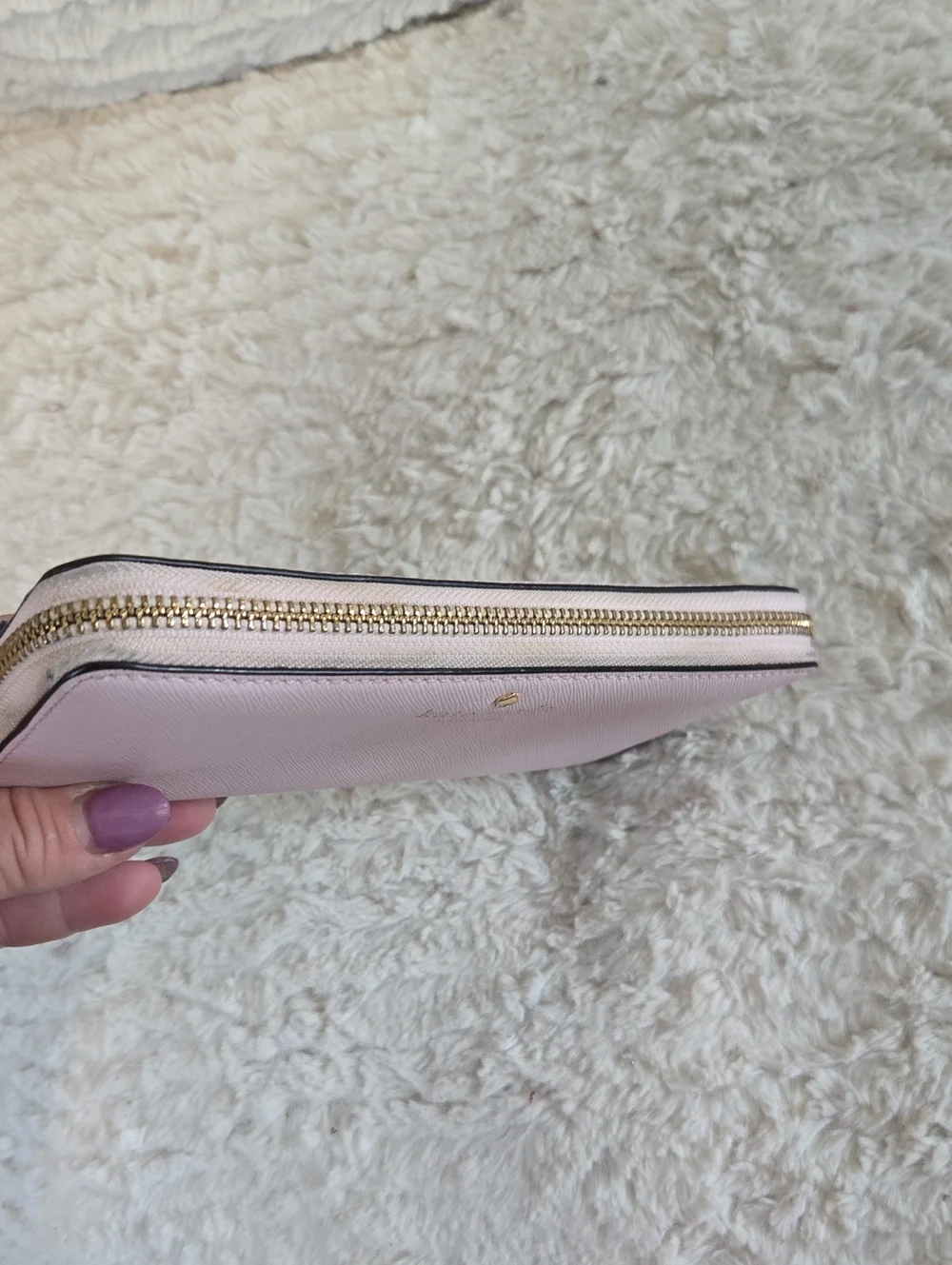kate spade pale pink zip-around wallet with gold logo EUC